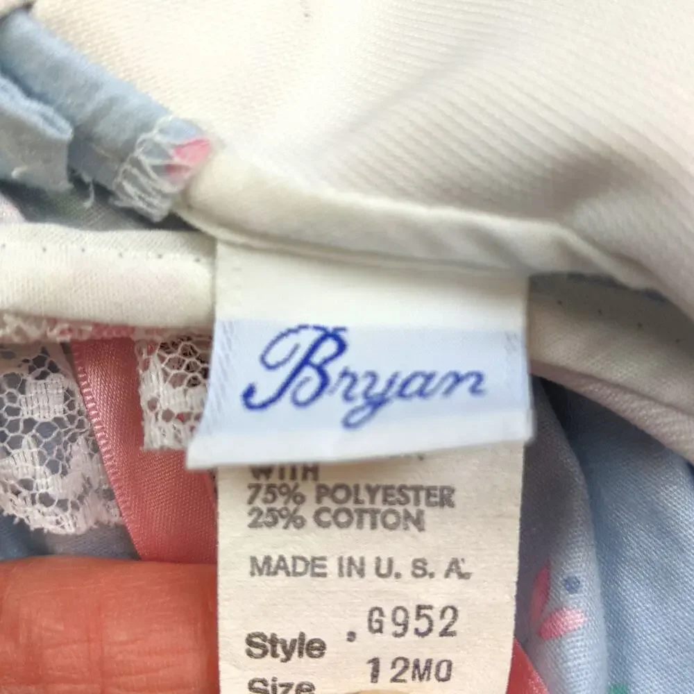 Vintage Bryan Dress Baby Girls Sz 12m Blue Floral Dainty Frilly Spring 80s